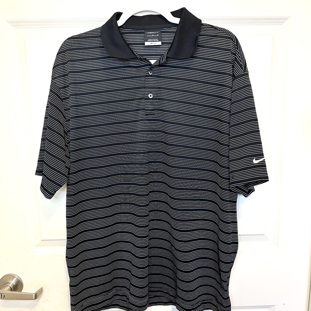 Nike Golf Mens Polo Size Large Black Stripe Dri Fit Shirt 274038